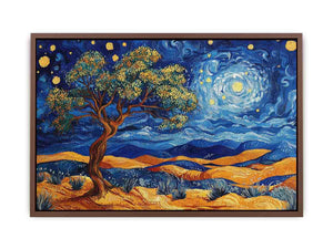 Panoramic desert moon landscape canvas art for living room wall decor.