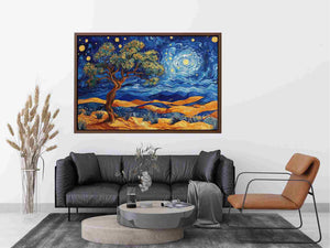 Panoramic desert moon landscape canvas art for living room wall decor.