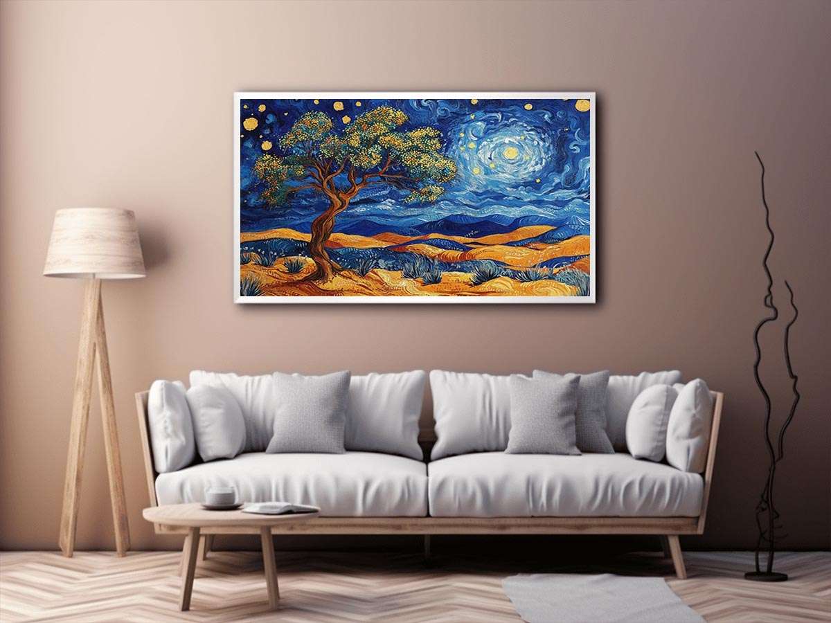Panoramic desert moon landscape canvas art for living room wall decor.