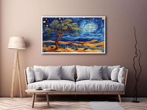 Panoramic desert moon landscape canvas art for living room wall decor.