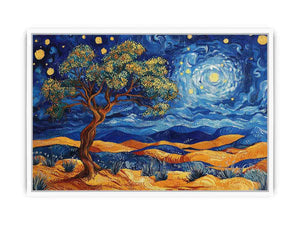 Panoramic desert moon landscape canvas art for living room wall decor.