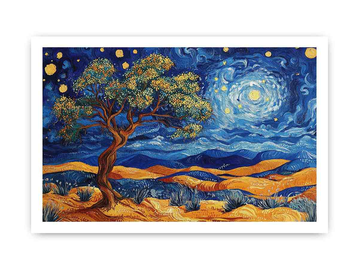 Panoramic desert moon landscape canvas art for living room wall decor.