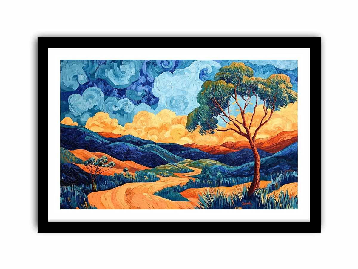 Colorful panoramic valley landscape canvas art for modern living room decor.
