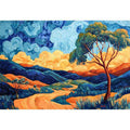 Colorful panoramic valley landscape canvas art for modern living room decor.