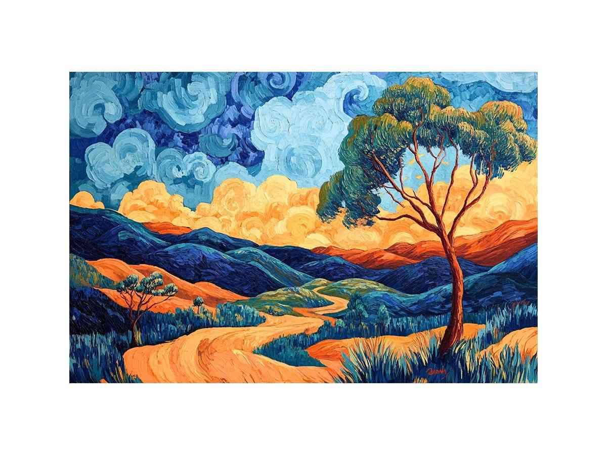 Colorful panoramic valley landscape canvas art for modern living room decor.