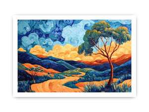 Colorful panoramic valley landscape canvas art for modern living room decor.