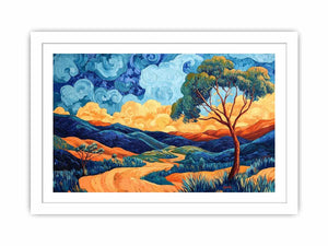 Colorful panoramic valley landscape canvas art for modern living room decor.