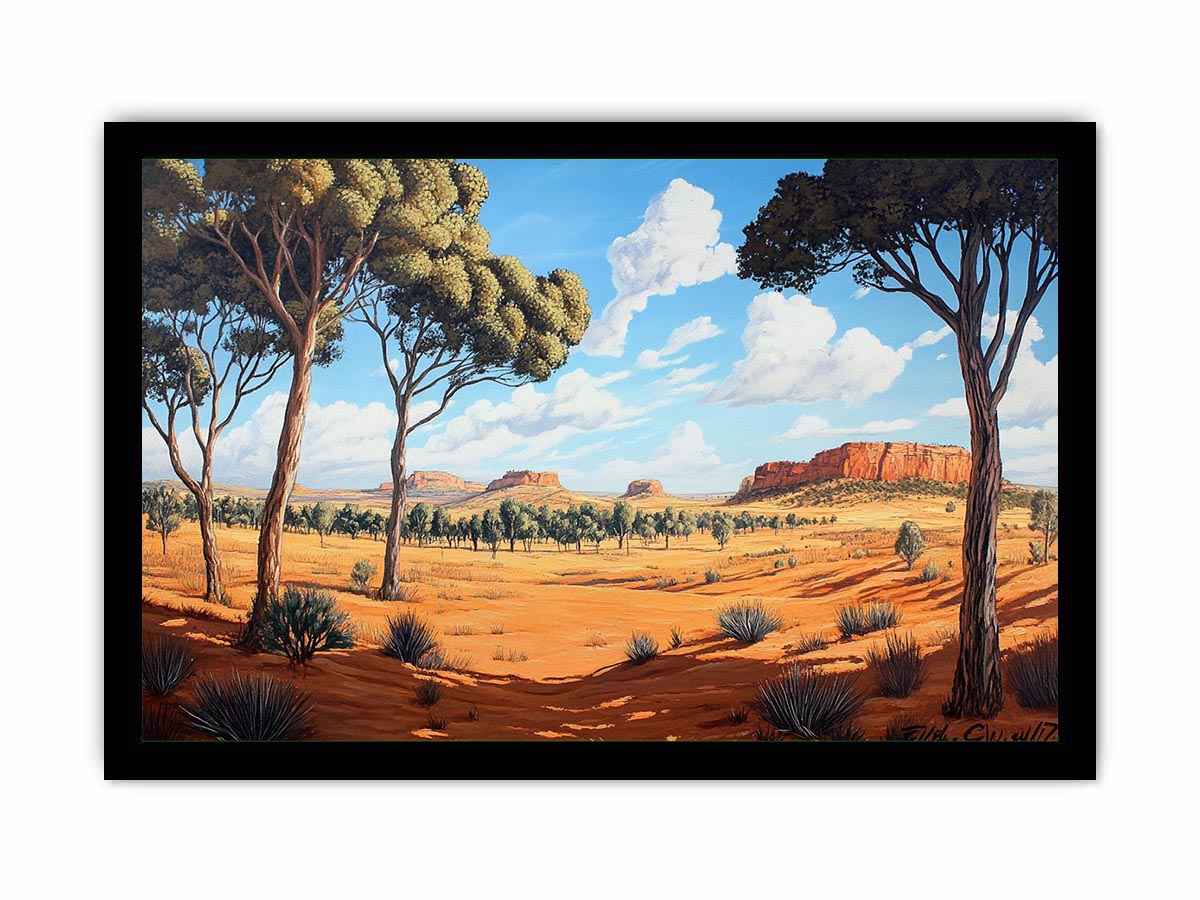 Desert landscape Canvas Print with trees and mesas