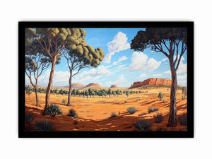 Desert landscape Canvas Print with trees and mesas