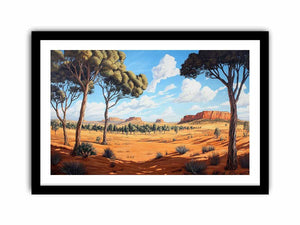 Desert landscape Canvas Print with trees and mesas