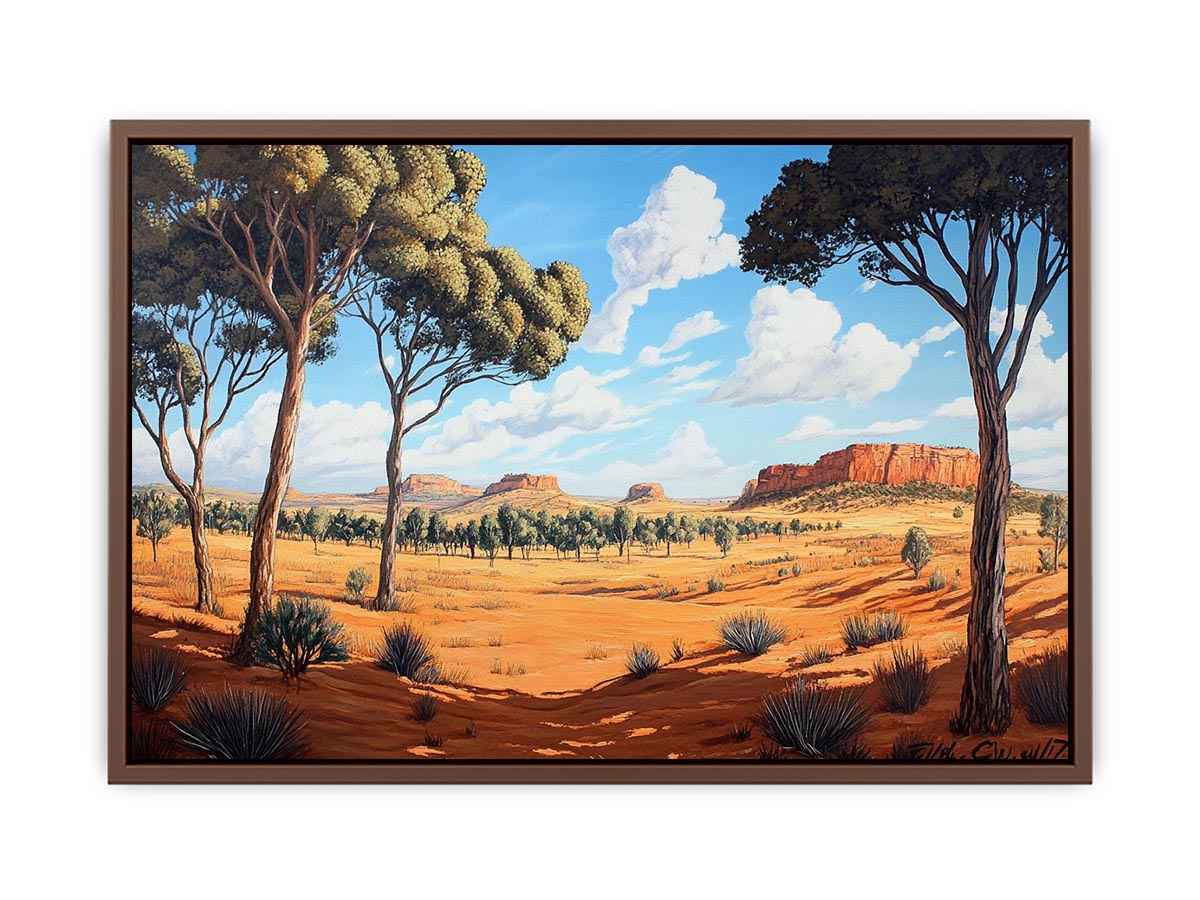 Desert landscape Canvas Print with trees and mesas