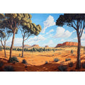 Desert landscape Canvas Print with trees and mesas