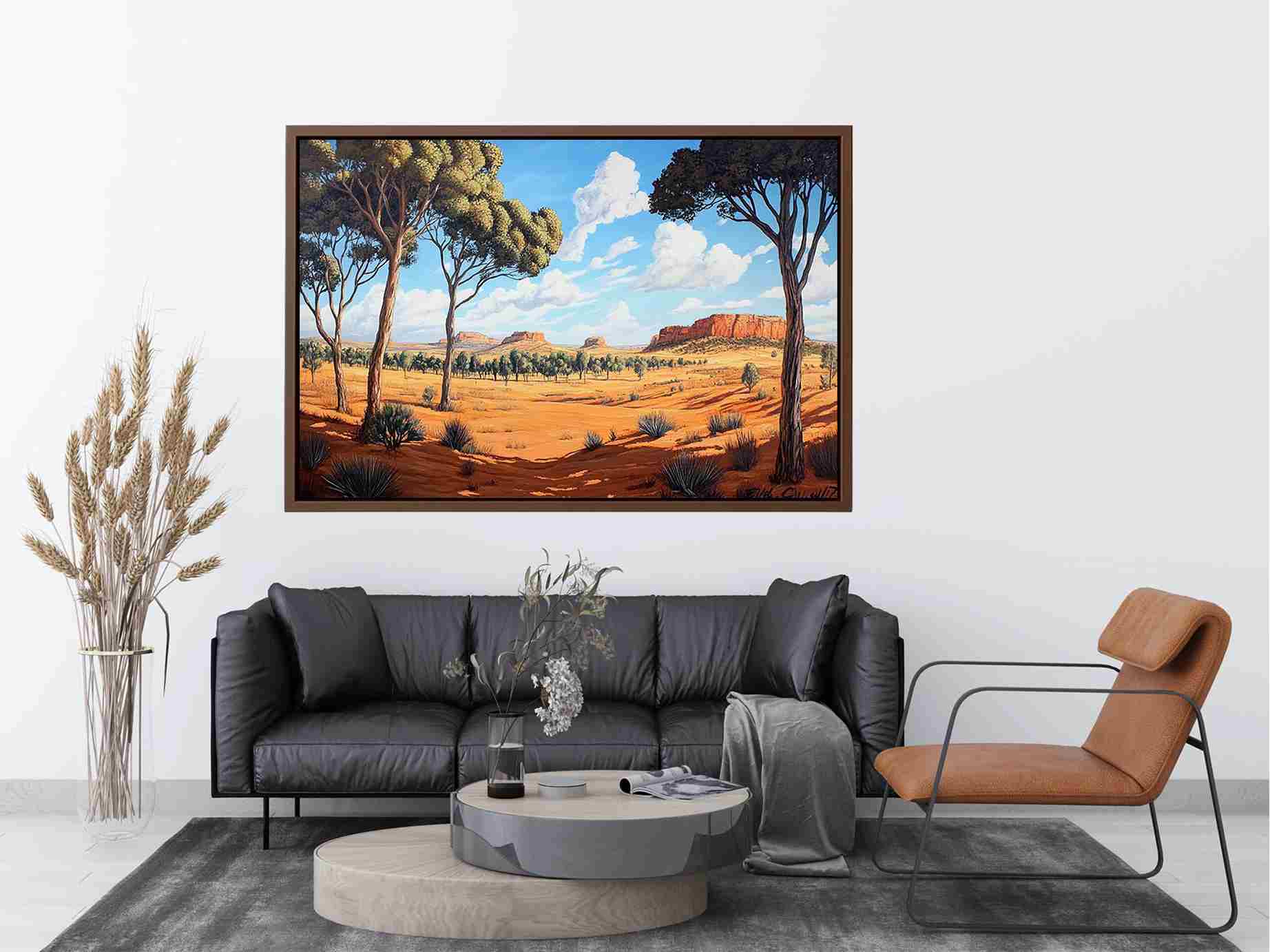 Desert landscape Canvas Print with trees and mesas
