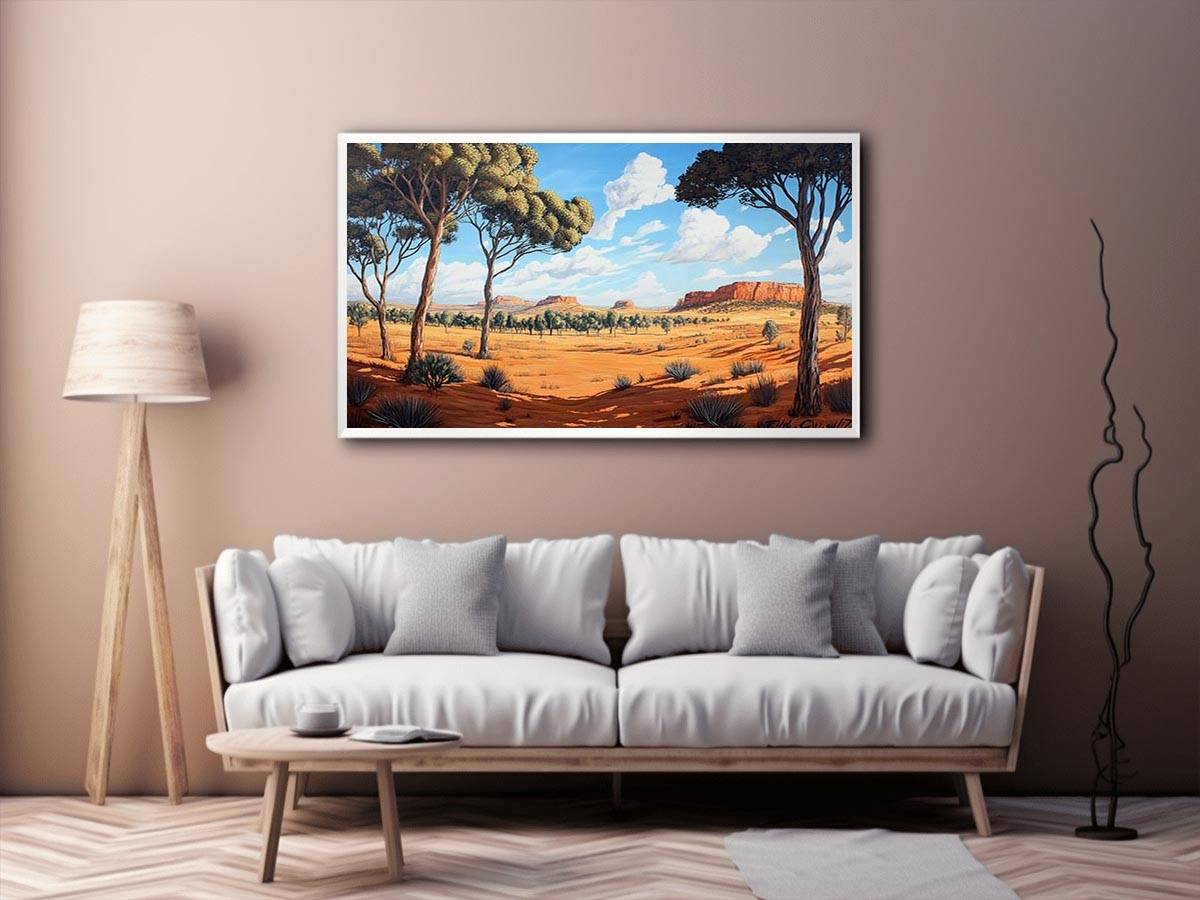 Desert landscape Canvas Print with trees and mesas