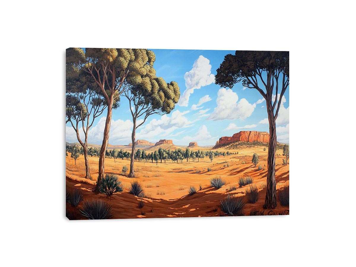 Desert landscape Canvas Print with trees and mesas