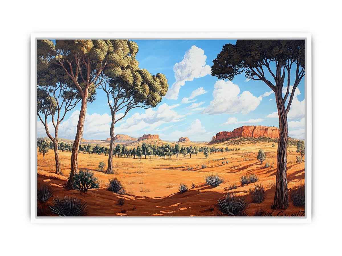 Desert landscape Canvas Print with trees and mesas