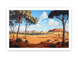 Desert landscape Canvas Print with trees and mesas