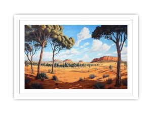 Desert landscape Canvas Print with trees and mesas