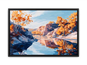 Autumn river canyon Canvas Print with reflective water