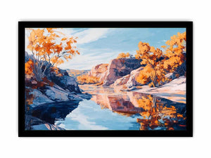Autumn river canyon Canvas Print with reflective water
