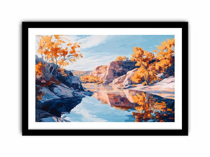 Autumn river canyon Canvas Print with reflective water