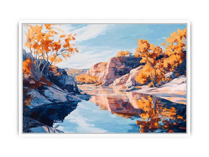 Autumn river canyon Canvas Print with reflective water