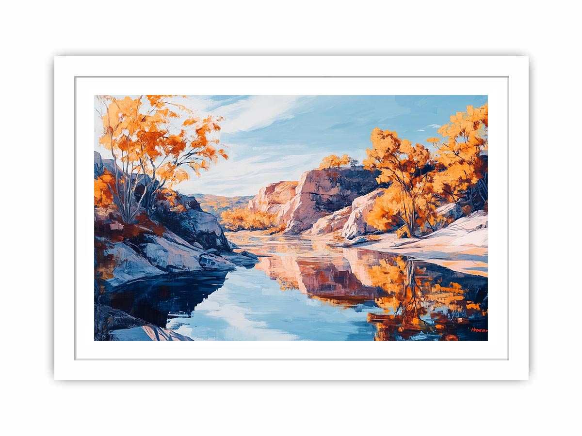 Autumn river canyon Canvas Print with reflective water