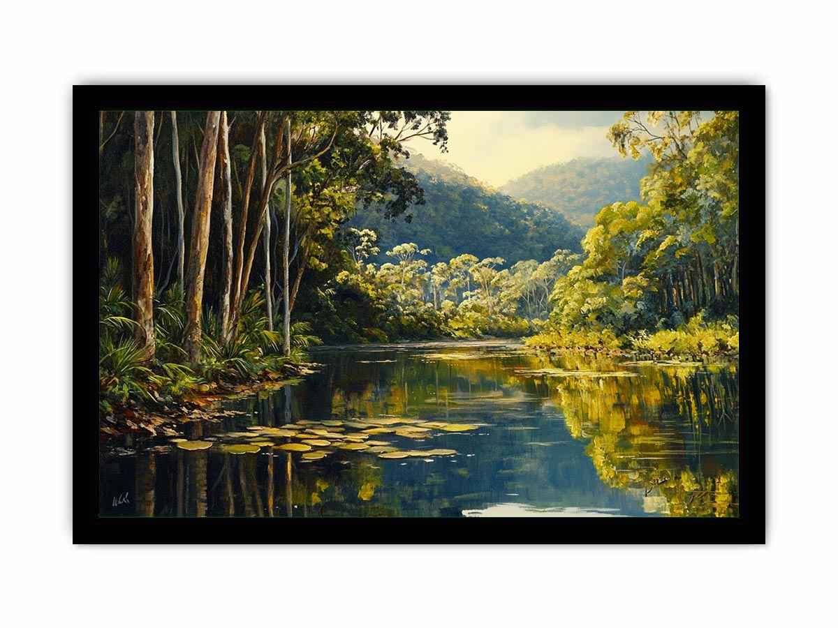 Forest river Canvas Print with lush trees and reflections