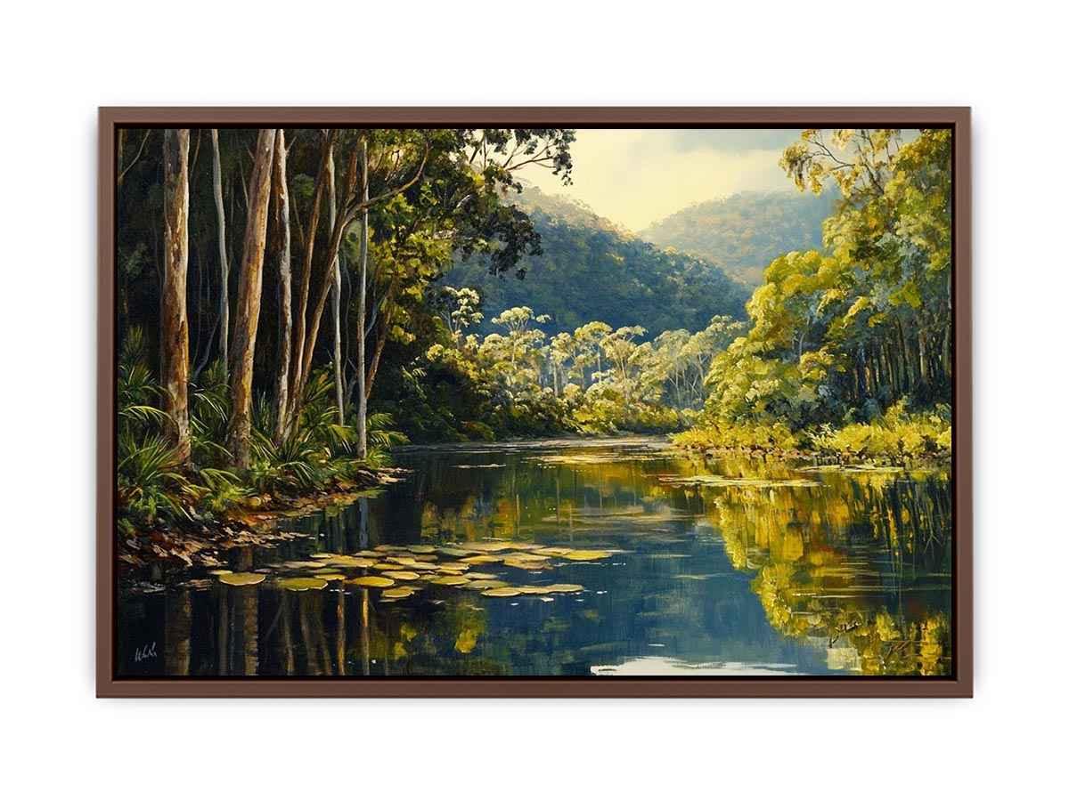 Forest river Canvas Print with lush trees and reflections