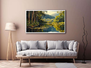 Forest river Canvas Print with lush trees and reflections