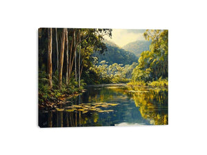 Forest river Canvas Print with lush trees and reflections