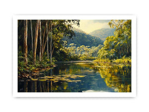 Forest river Canvas Print with lush trees and reflections