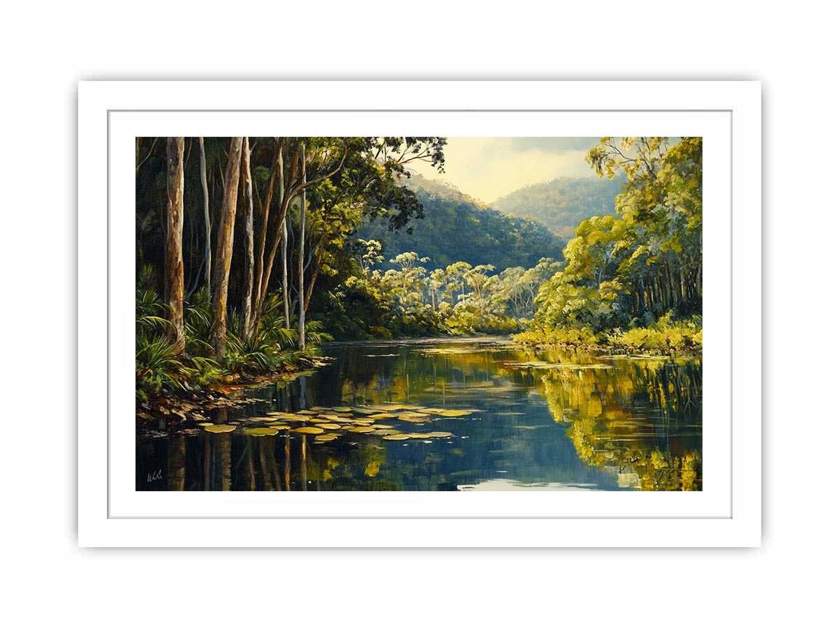Forest river Canvas Print with lush trees and reflections
