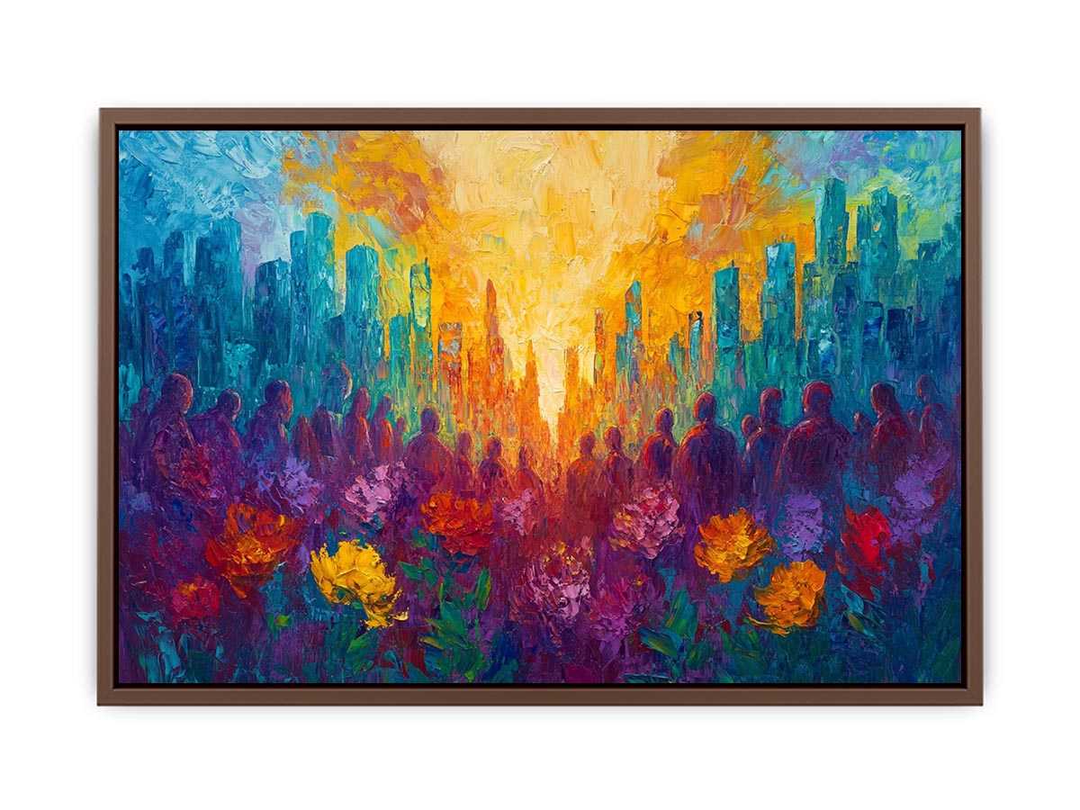 Colorful cityscape floral Canvas Print with silhouettes
