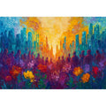 Colorful cityscape floral Canvas Print with silhouettes