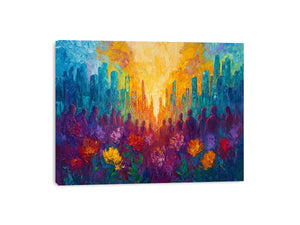 Colorful cityscape floral Canvas Print with silhouettes