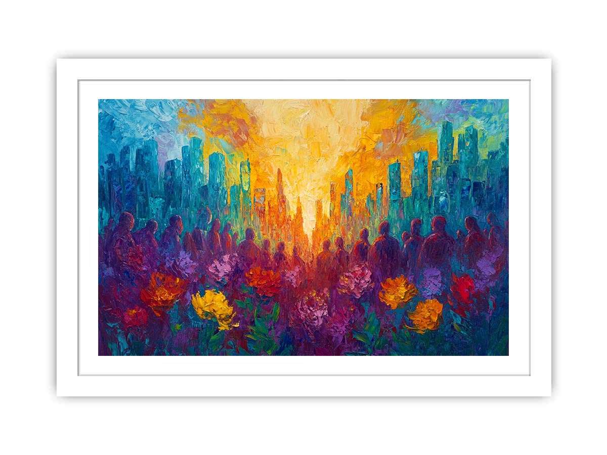 Colorful cityscape floral Canvas Print with silhouettes