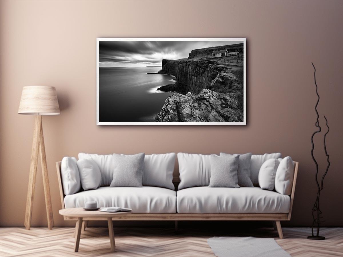 Black and white coastal cliff
