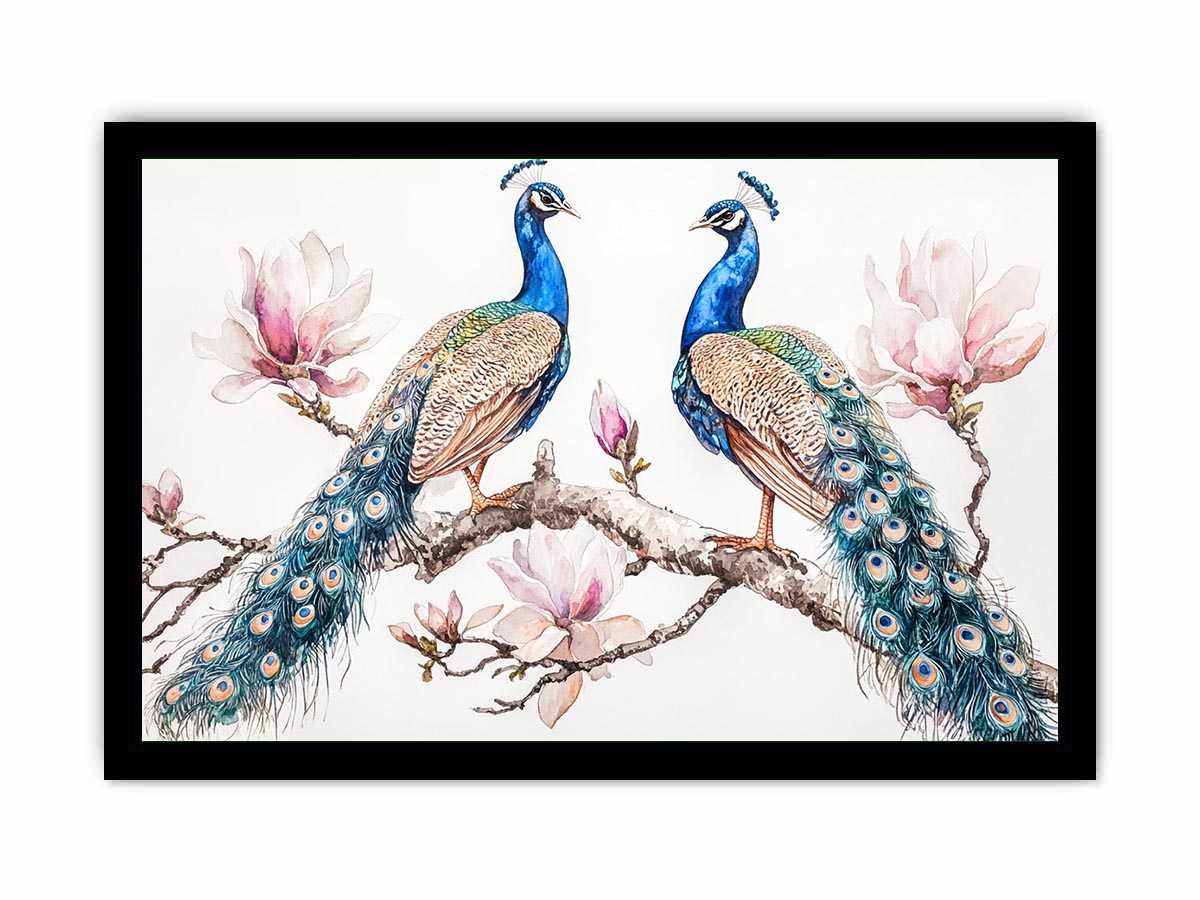 Peacock and magnolia floral artwork