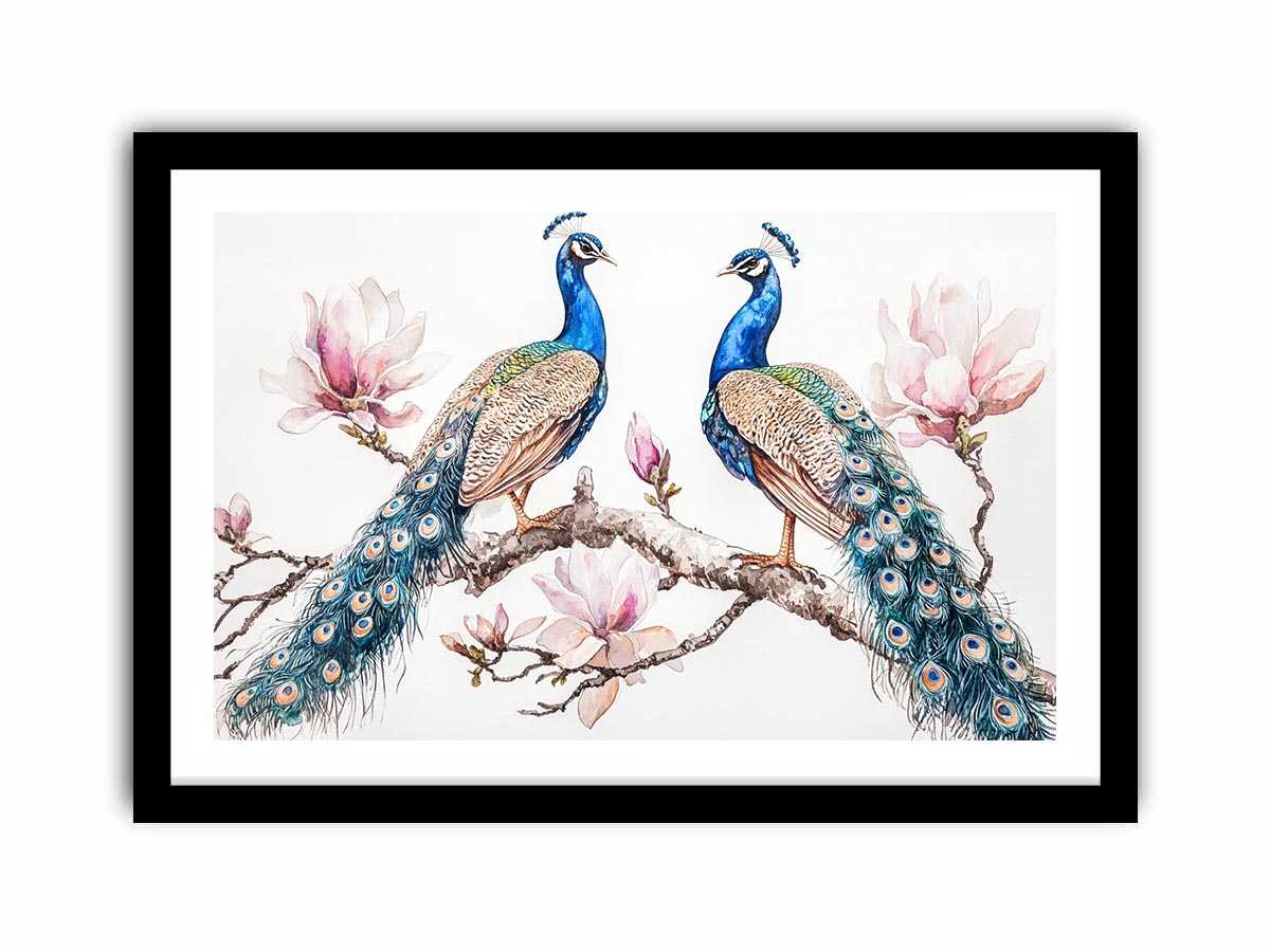 Peacock and magnolia floral artwork