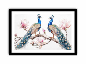 Peacock and magnolia floral artwork