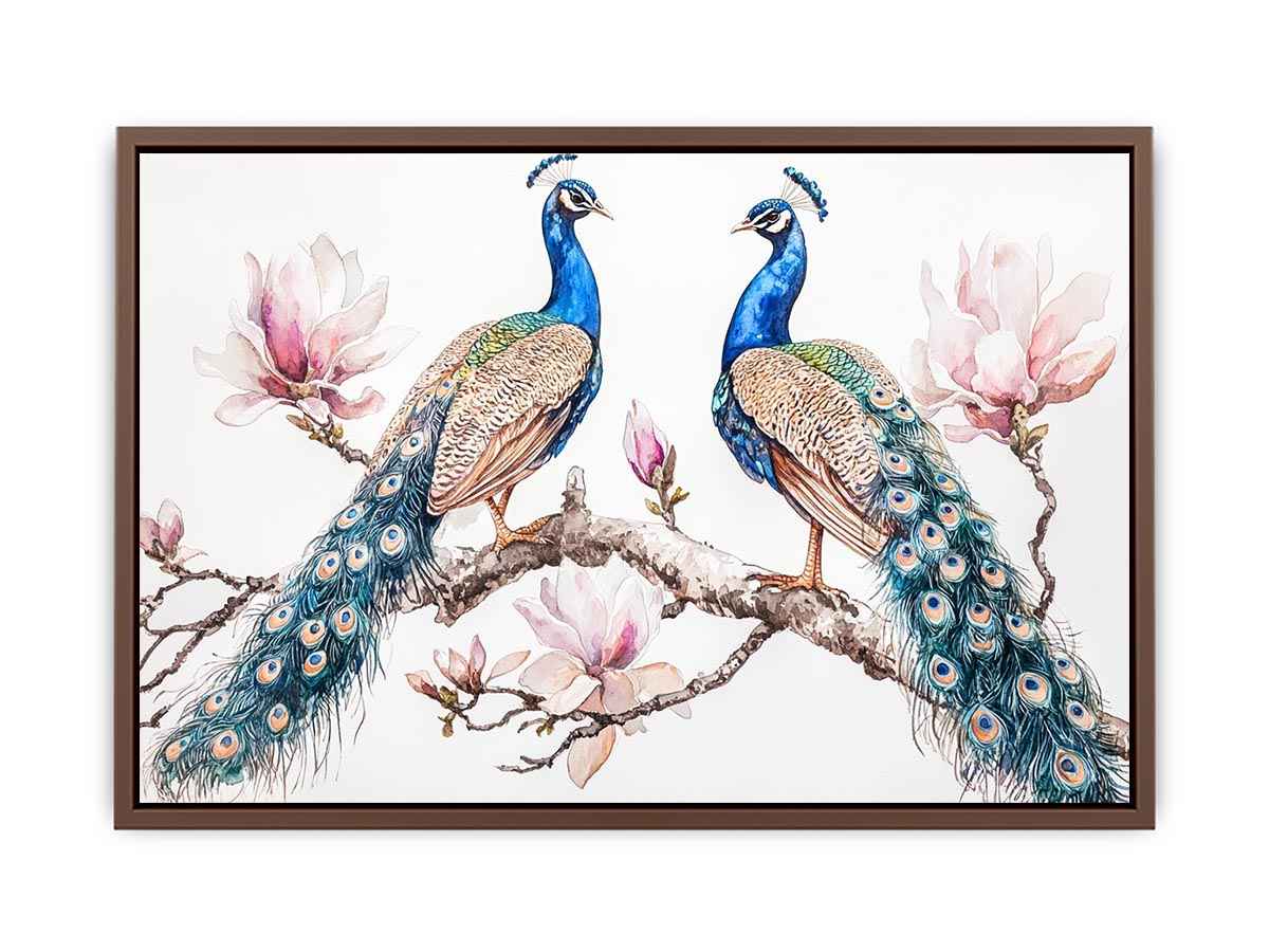 Peacock and magnolia floral artwork