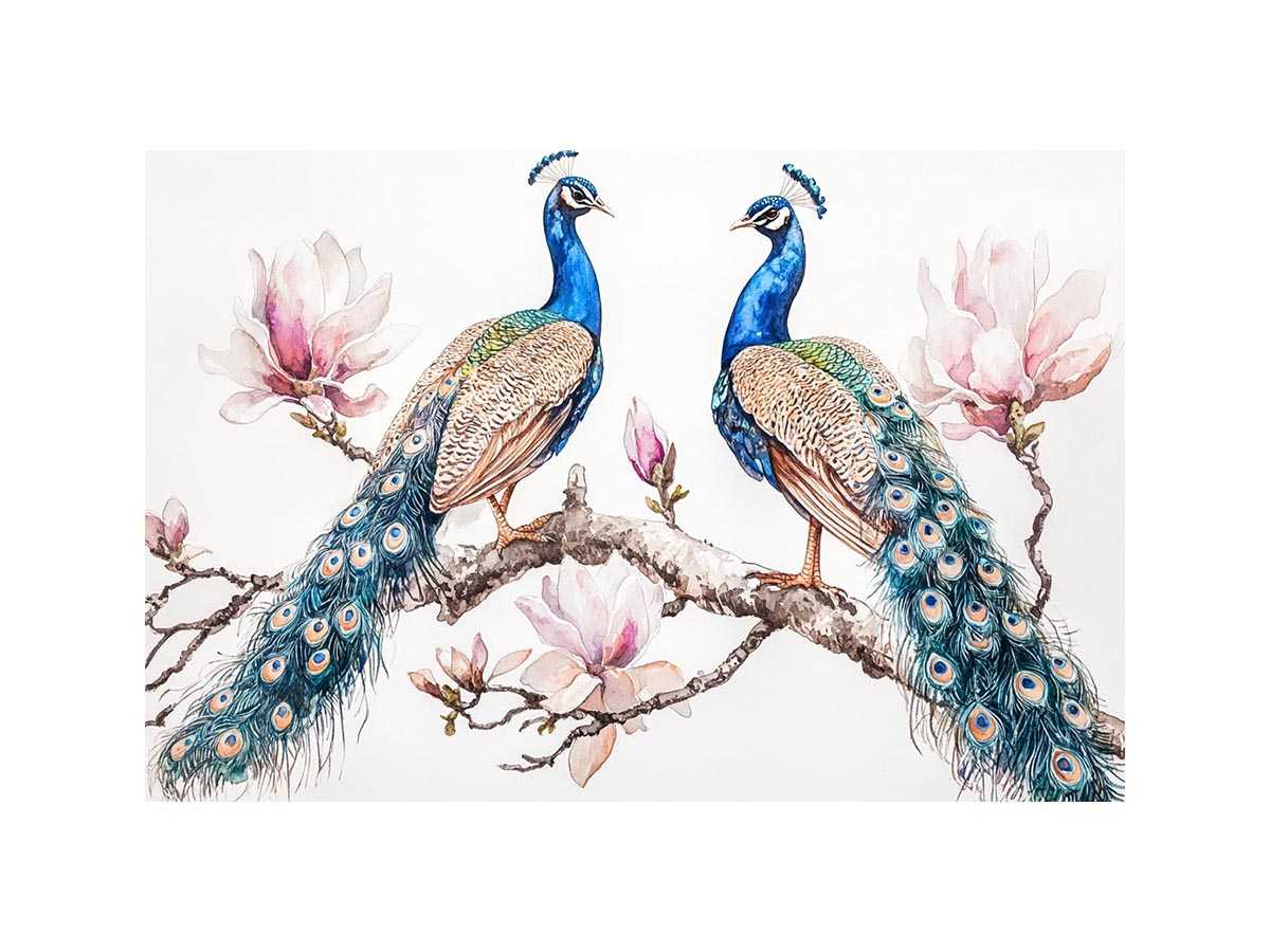 Peacock and magnolia floral artwork
