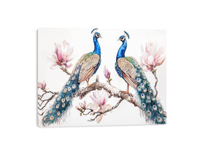 Peacock and magnolia floral artwork