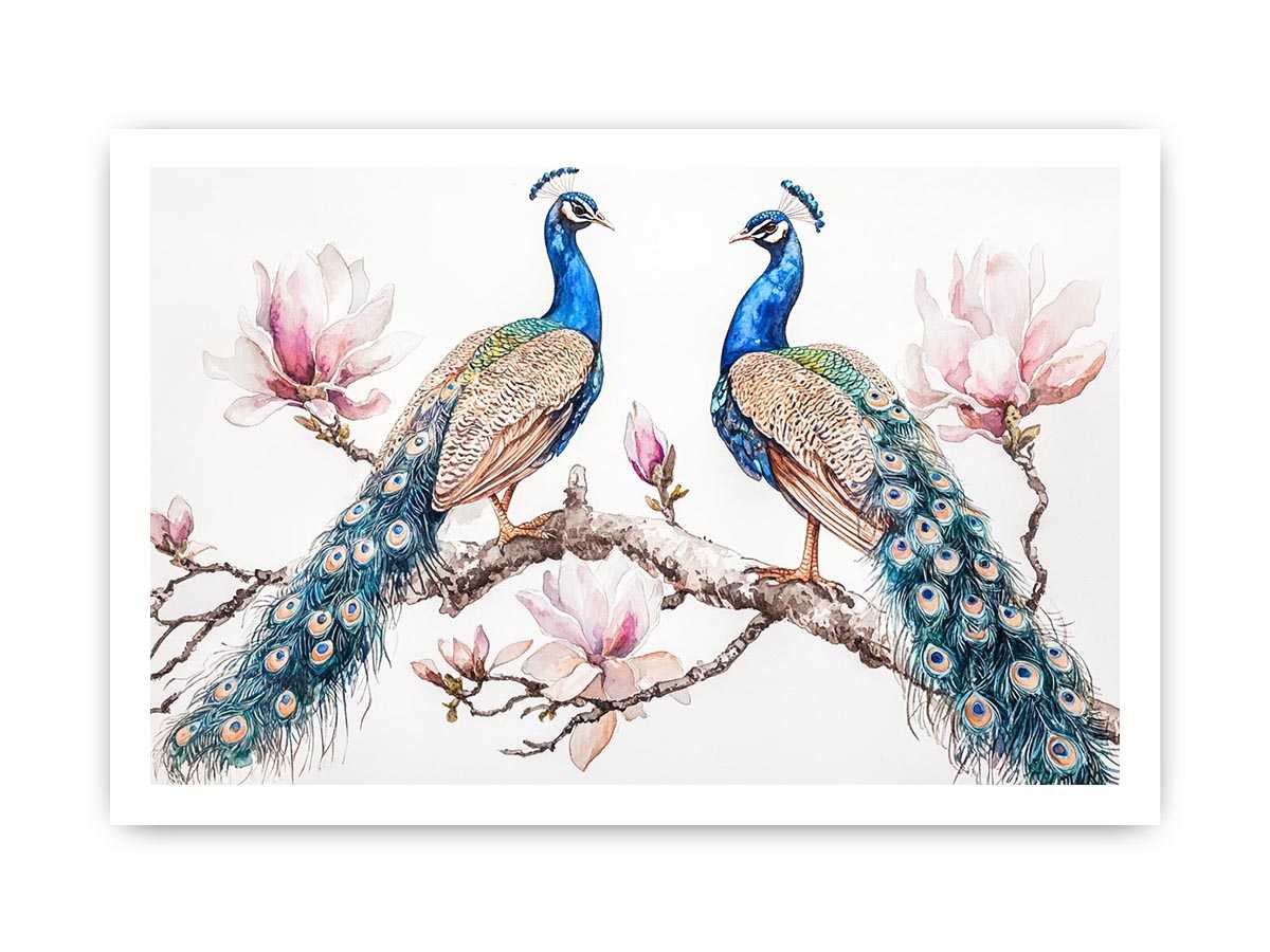 Peacock and magnolia floral artwork