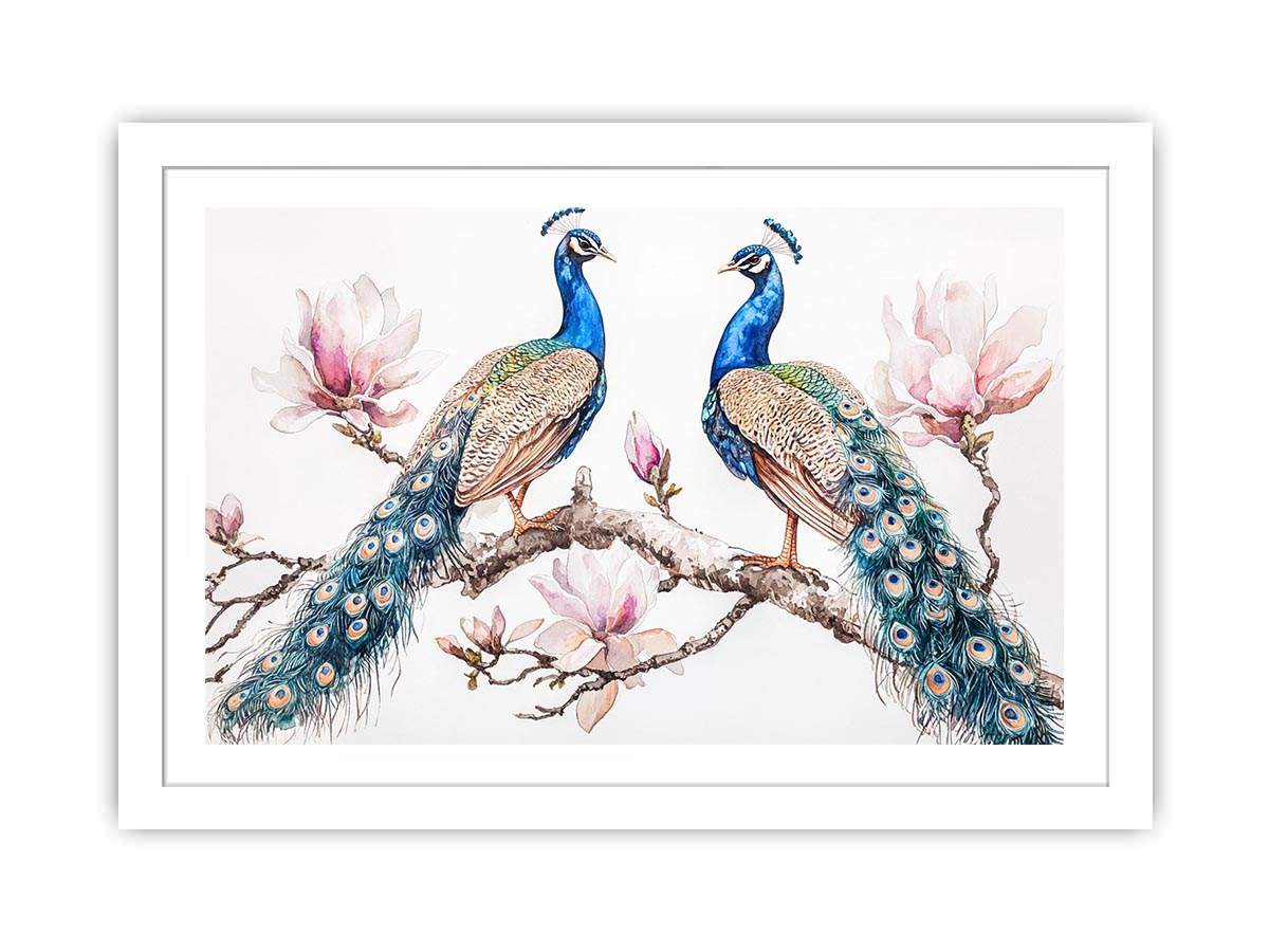Peacock and magnolia floral artwork