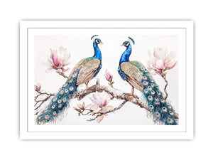Peacock and magnolia floral artwork