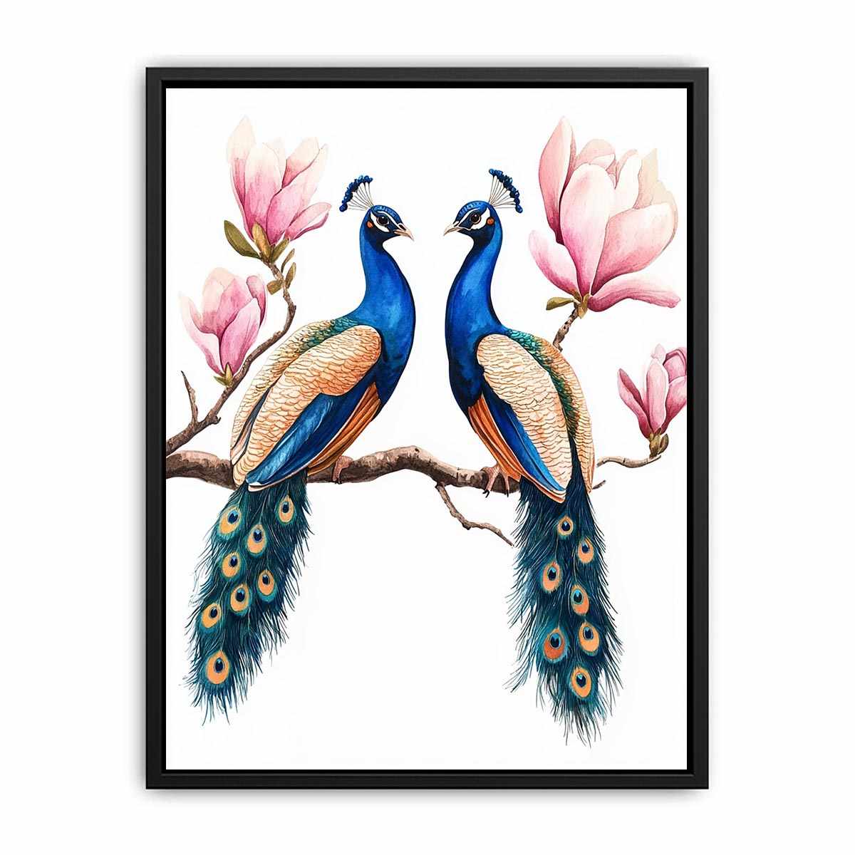 Peacock pair with pink blossoms artwork