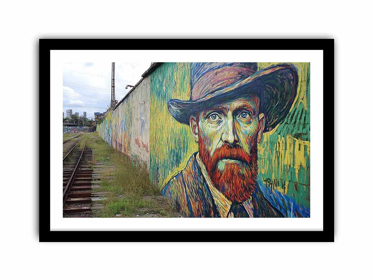 Colorful expressionist portrait mural artwork for creative office decor.