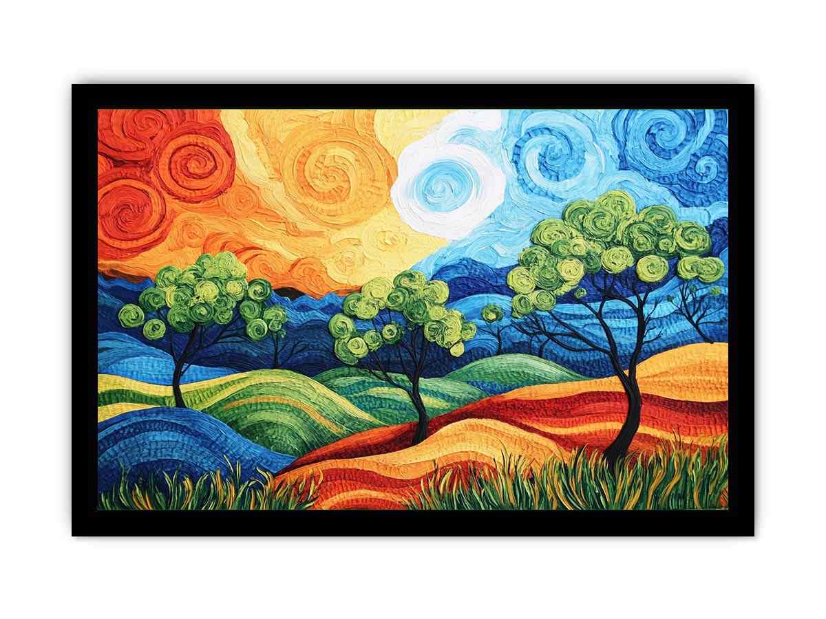 Colorful abstract landscape with trees